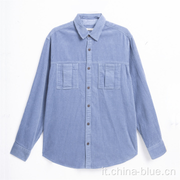 camicia casual di velluto a velluto di cotone da uomo